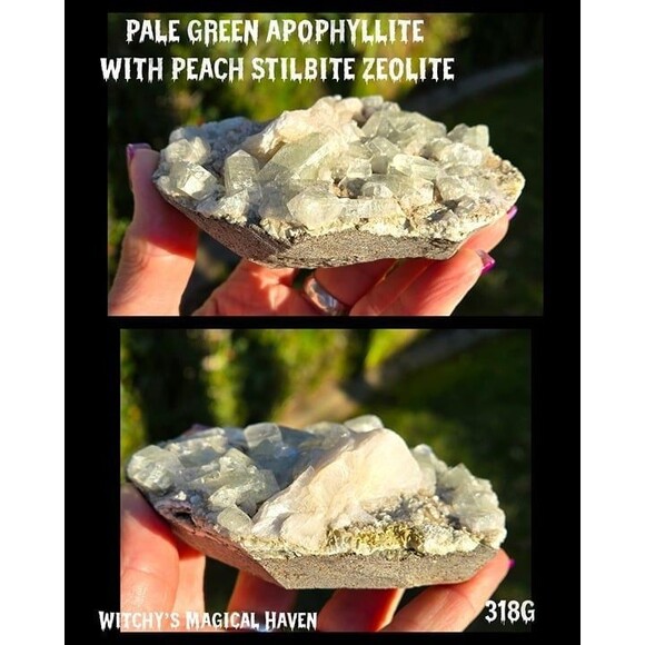 Pale Green Apophyllite with Peach Stilbite Zeolite Cluster - Picture 10 of 10